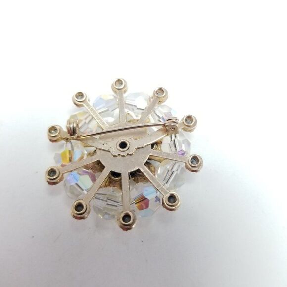 Vintage Rhinestone and AB Crystal Cluster Snowflake Brooch Lapel Pin, Estate - Picture 3 of 6